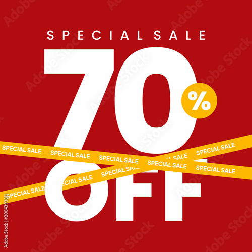 Special sale banner seventy percent off promoting discount deal on red background vector graphic illustration
