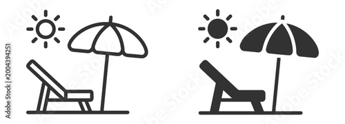 Photography Travel and tourism vacation beach icons set with umbrella chair sun seaside reso