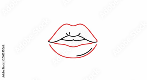 A simple line drawing of red-outlined lips with black interior detail