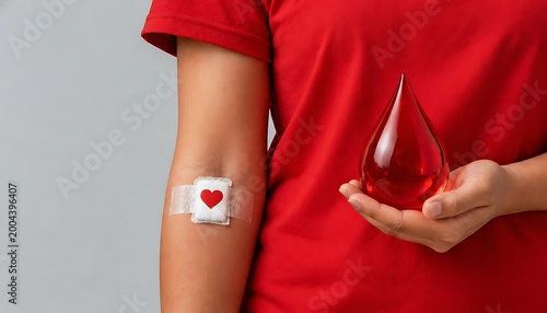 World blood donor day celebrating lifesaving donations with a symbolic blood drop and bandage