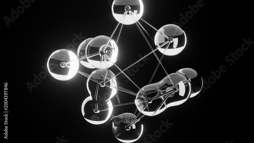 abstract background featuring interconnected spheres and lines, ideal for technology, science, or innovation themes in presentations, websites, and marketing materials,