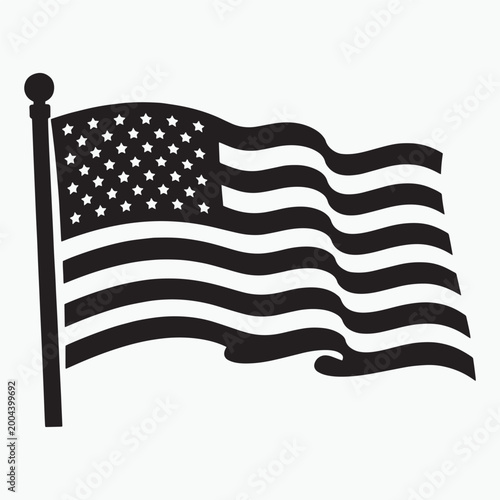American Flag Waving Silhouette Icon – Patriotic Vector Design