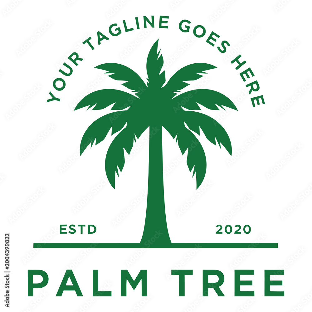 Fototapeta premium Green palm tree silhouette with text elements indicating a brand or establishment date icon