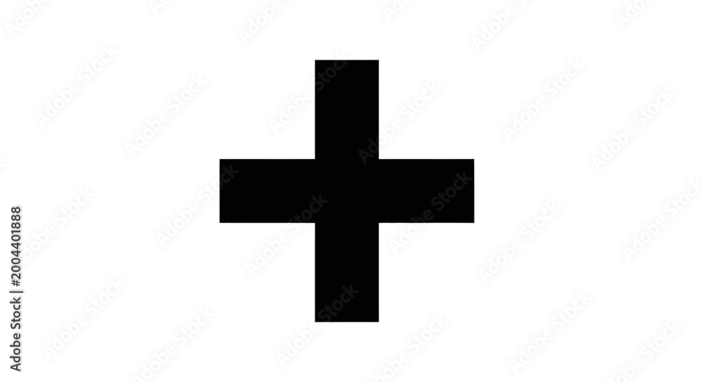 Fototapeta premium A bold black plus sign icon isolated on a clean white background.