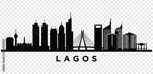 Foto Lagos city skyline silhouette with modern buildings and bridge