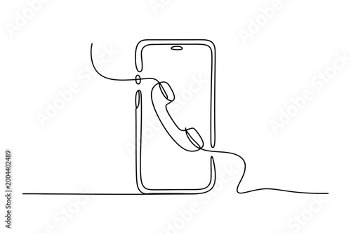 Black line of a smartphone with headphones plugged in line black minimalist technology