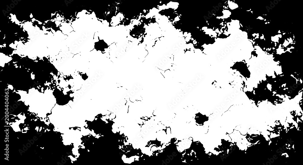 Fototapeta premium Black and white abstract grunge texture with rough edges and cracks on a black background