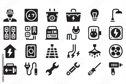 Foto Electrical Power Icon Set, Energy, Charging and Engineering Line Symbols
