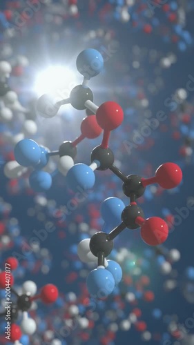 Molecular structure with atoms and bonds in space