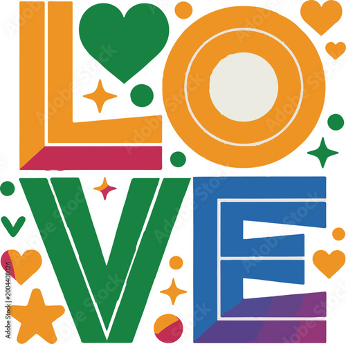 Vibrant colourful love vector design featuring playful shapes, hearts and smooth gradients, perfect for romantic branding, posters, social media cards and modern creative projects, fully editable