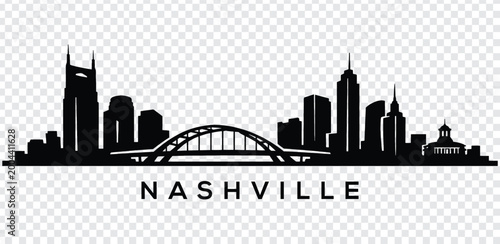 Fotografie Nashville city skyline silhouette with bridge and buildings
