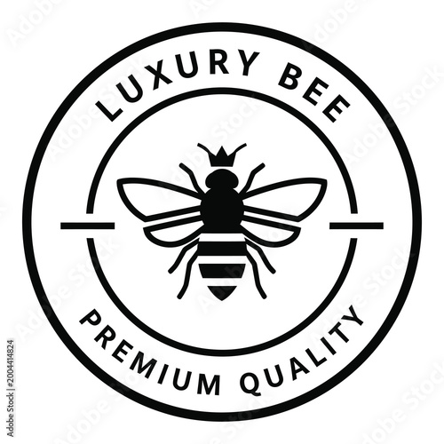 Stylized black bee emblem with text LUXURY BEE PREMIUM QUALITY in a circular frame icon