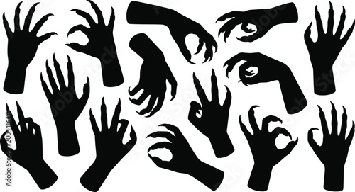 Cuadro en lienzo Collection of spooky hand silhouettes set, horror creepy claw gestures and scary