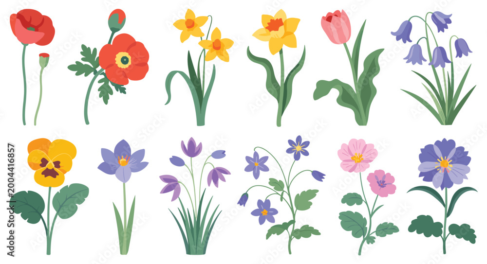 Fototapeta premium Diverse Floral Display: A vibrant assortment of botanical wonders in full bloom. spring flowers, colorful blossoms, garden collection, floral arrangement, nature's beauty.