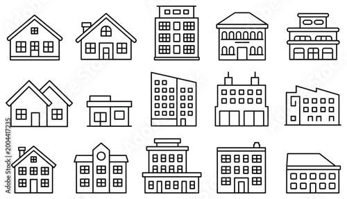 Quadro em tela Building outline: Set of building in outline