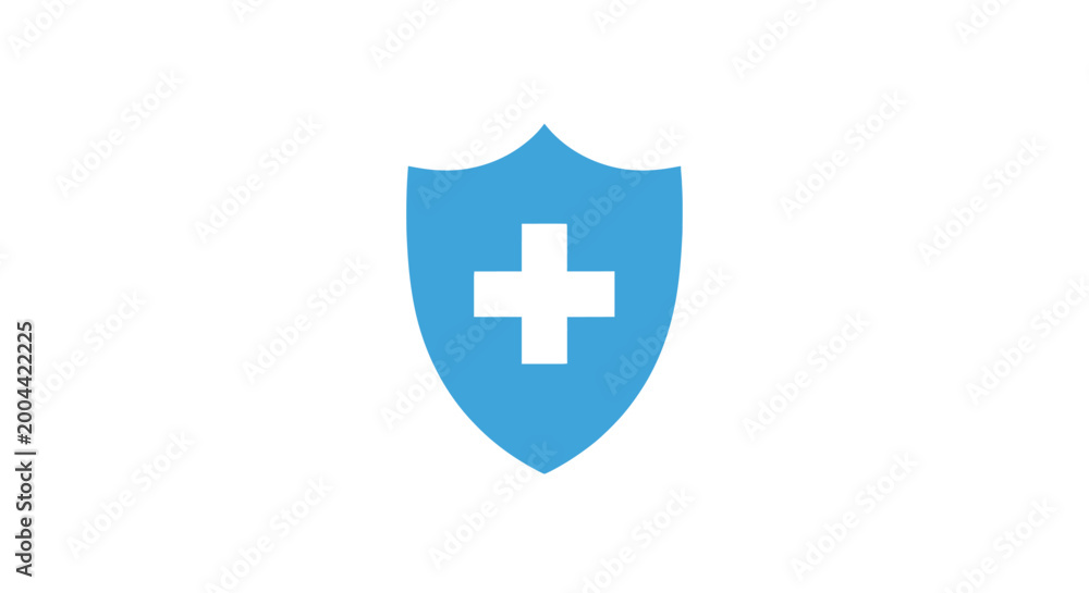 Fototapeta premium Medical protection symbol illustration with cross inside blue shield design element