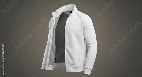 Premium White Tracksuit Jacket Mockup, Blank Zip-Up Sportswear Template for Apparel Design, Realistic Ghost Mannequin Bomber Jacket on Neutral Background