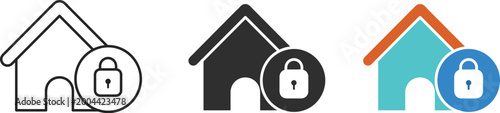 Home lock vector icon set representing house security, safety, and property protection.