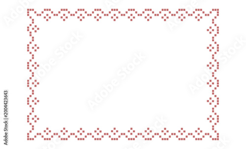 Trendy pixel lace ornate frames. Pixel vintage elegance border with whimsy lines. Wavy scallop element. Rectangle lace template for wedding decor.