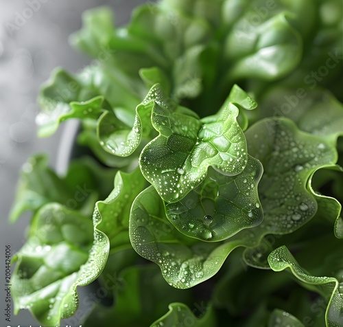 Fresh Green Spinach Leaves with Water Droplets in Natural Light