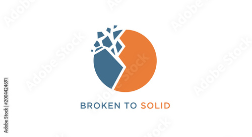 A minimalist graphic design showing a circle transitioning from broken to solid form
