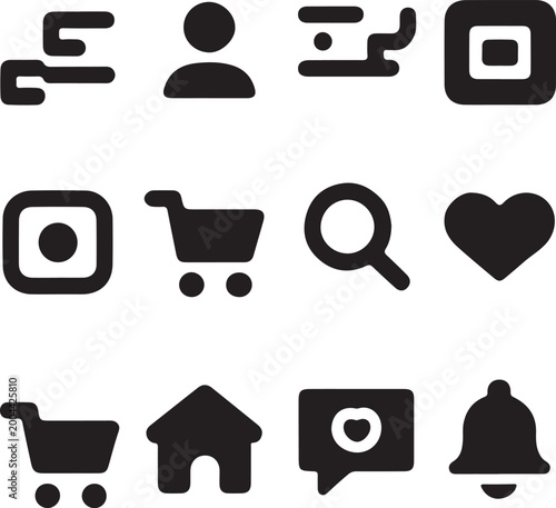 Clean black and white icon set featuring minimal line style symbols, perfect for modern UI design, apps, websites and branding, fully editable scalable vector collection with simple elegant look