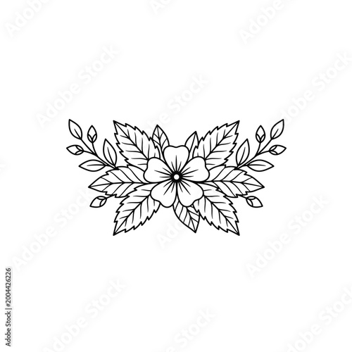 Floral design element black and white botanical illustration