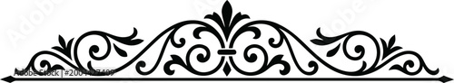 Low Profile Symmetrical Floral Scroll Border Element in Black Ink