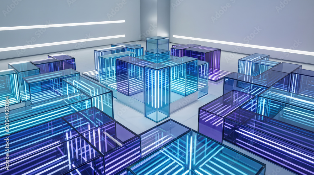 Fototapeta premium Futuristic Glowing Blue and Purple Technology Cubes