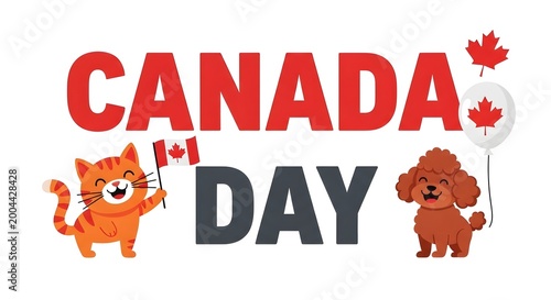 Canada day celebration with adorable pets and festive decorations