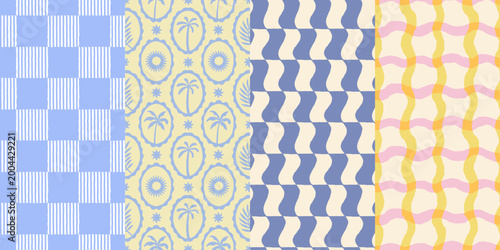 Obraz na płótnie Vector seamless patterns set in hand drawn doodle sketchy style with ocean waves