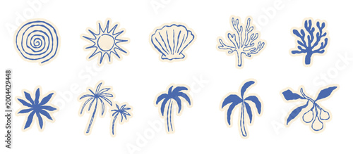 Obraz na płótnie Vector hand drawn sketch doodle illustrations in naive art style, summer sea and