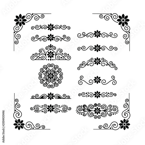 Decorative border vector elements set for corners and line dividers