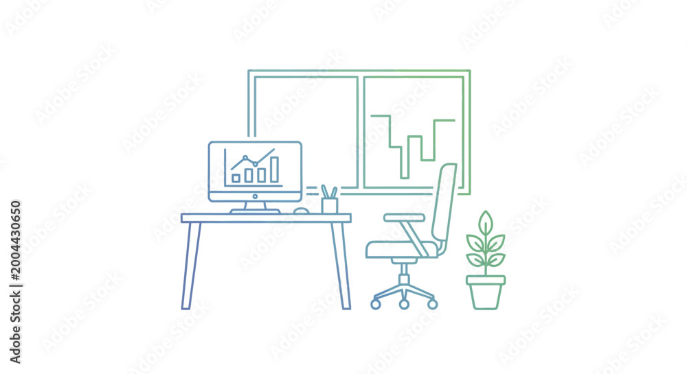 Fototapeta premium Minimalistic Office Interior Design with Data Visualization and Growth Indicators