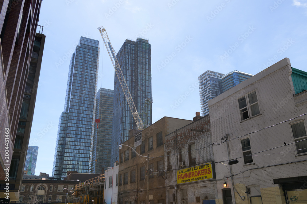Fototapeta premium looking south on Dalhousie St to Queen St E incl H Williams & Co pawn shop sign, Toronto