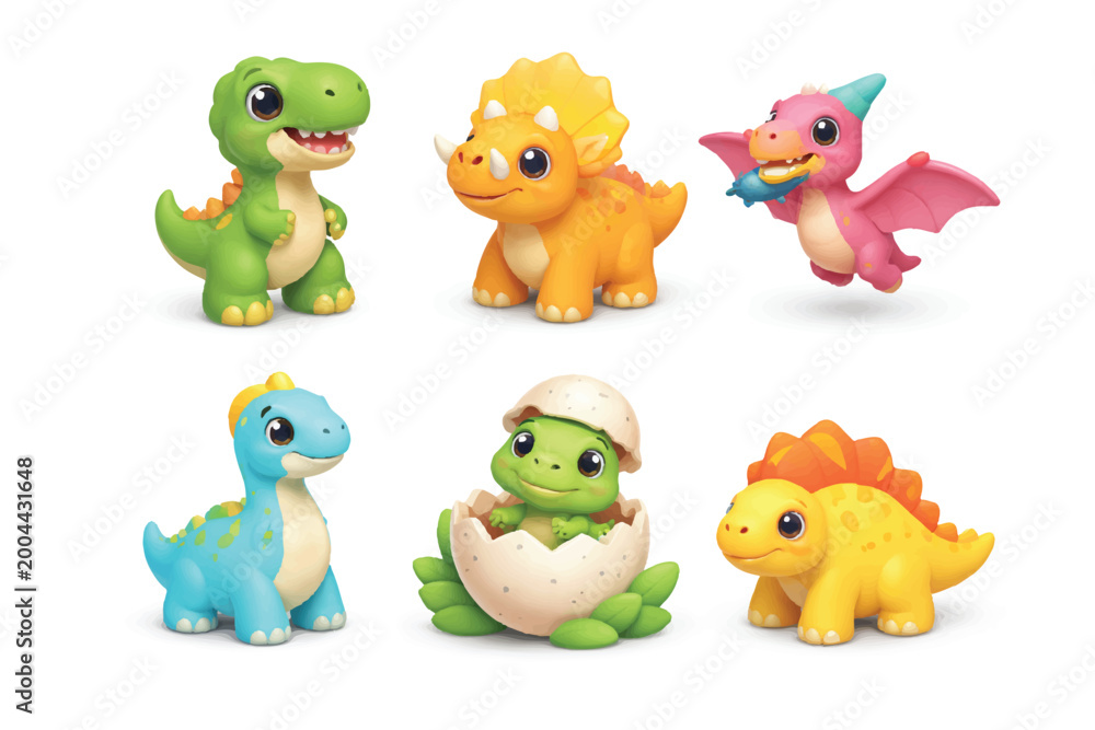 Obraz premium Cute Baby Dinosaur Cartoon Characters Set