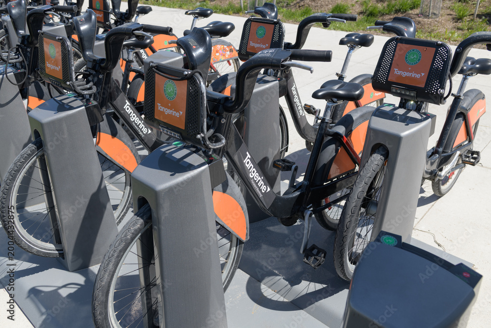 Fototapeta premium rental bikes close-up in Toronto 