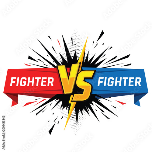 Fotografie Fighter versus fighter combat logo with red and blue banners