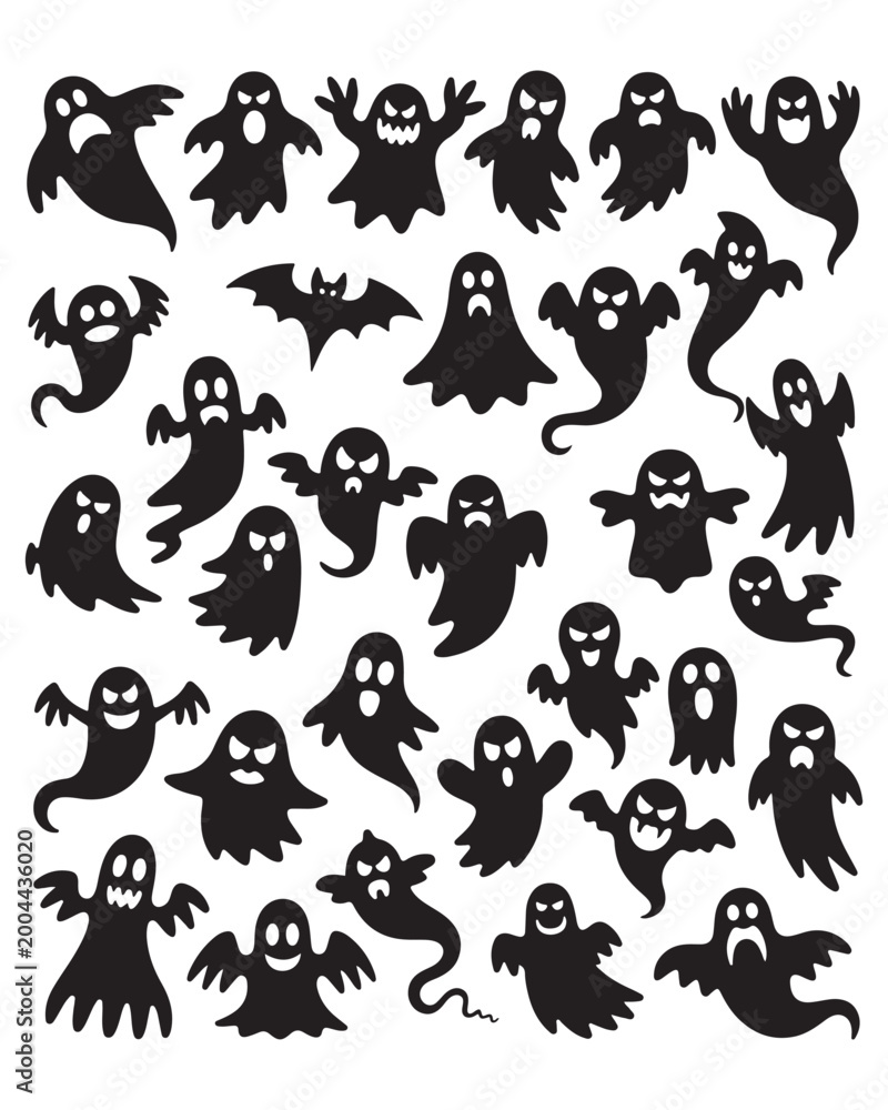 Obraz premium Set of spooky ghost silhouettes for halloween decoration