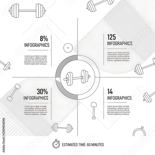Infographic template with dumbbells and statistics.