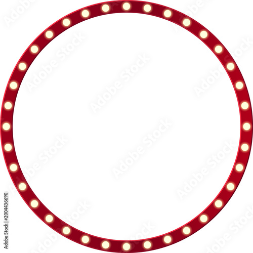 Retro circle light box frame border cut out, png isolated on transparent background.
