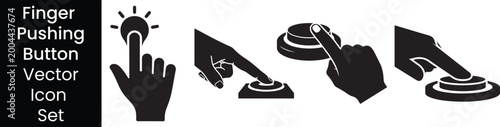 Schilderij op canvas Finger pushing button vector icon set, hand pressing switch glyph illustration