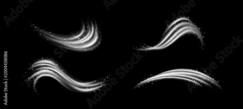 Konstfotografi Wind effect with flowing air streams and clean light swoosh waves on black background