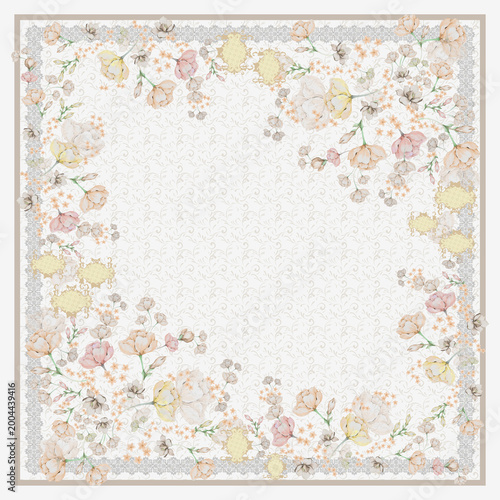 Photos Elegant Vintage Floral Frame Pattern with Broken White Flowers and Ornamental Bo