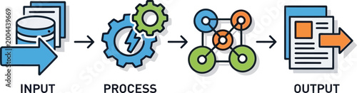 Fotografie Infographic showing input process and output workflow