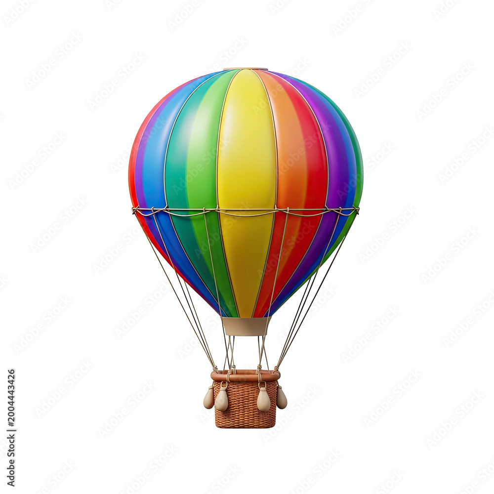 Fototapeta premium Vibrant Rainbow Colored Hot Air Balloon Isolated on White Background.