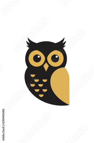 Owl illustration black gold isolated graphic design symbol
