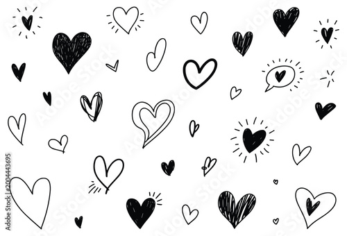 Bilde på lerret Love Sketch: A collection of various doodle hearts, symbols of love and affection