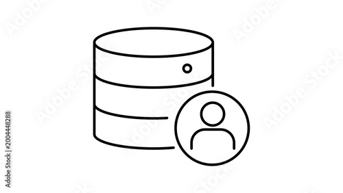 Customer Data and User Database Management Minimalist Black Line Vector Icon on White Background. Editable Stroke Illustration for CRM, Big Data, Profile Information, and Digital Storage Solutions.