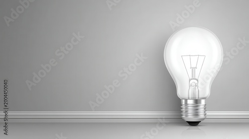Minimalist Light Bulb on a Gray Surface with Subtle Reflection and Indoor Ambiance